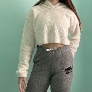 White teddy bear crop hoodie